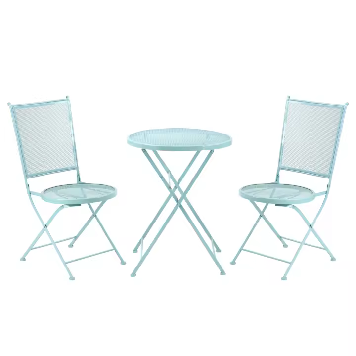 Outsunny Conjunto de jardín de 3 piezas conjunto de asientos de jardín conjunto de jardín 1 mesa + 2 sillas plegables para terraza balcón metal azul - 1