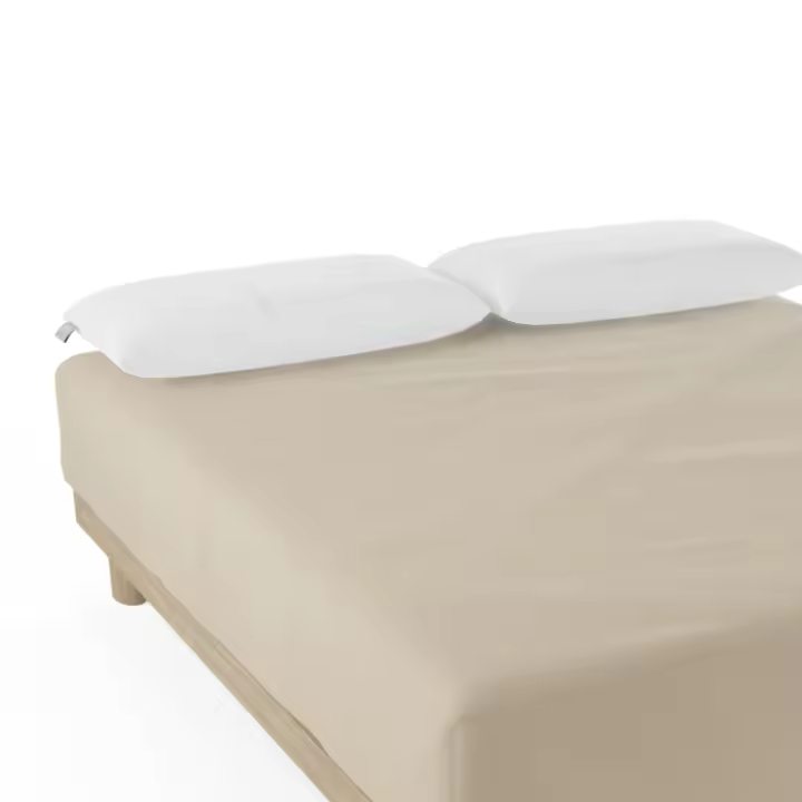Nalui Sábana Bajera  Beig 100% Algodón 180 Hilos (Camas max 28cm), Suave, Fresca, Transpirable, Lavable a 30ºC - 1