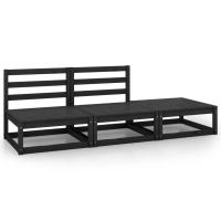 vidaXL Juego de muebles de jardín 3 pzas y cojines madera pino en color Negro/Blanco | acolchados duraderos para sofás de jardín terraza exterior - details 0