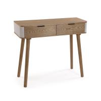 VERSA - Consola de madera color natural, 2 cajones, extremos blancos ondulados, 90x33x78 cm - details 1