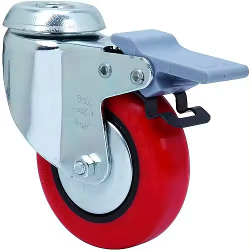 CABLEPELADO Rueda pivotante industrial de poliuretano con freno, Tipo Soporte Giratorio, Con freno, Poliuretano, Diámetro 80 mm, Ancho de banda 24 mm, Altura total 108 mm, Capacidad de carga: 70 Kg - 1
