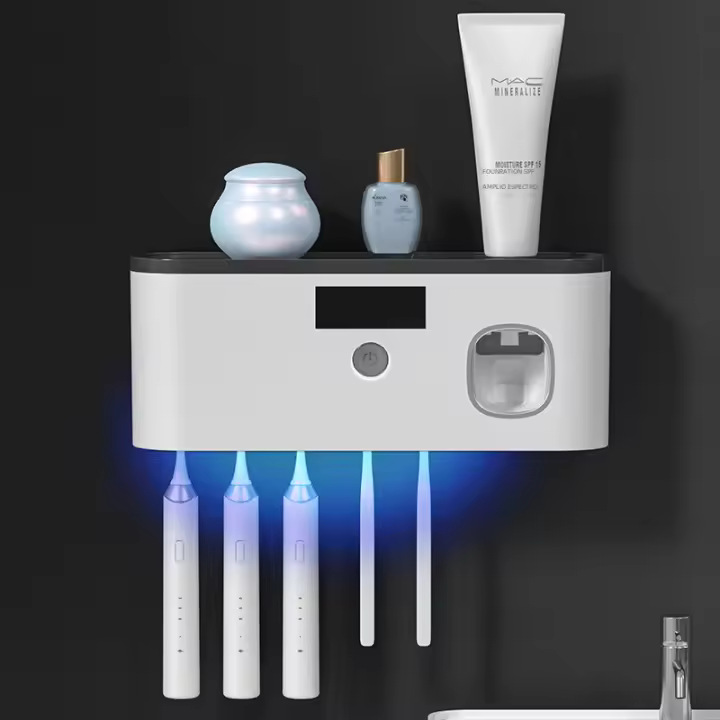Set De Organizador Para Baño Con Soporte De Dientes Eléctricos Y Desinfección UV Secado Montaje En Pared Incluye Pasta De Dientes - 1