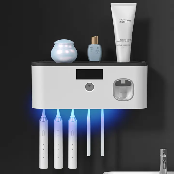 Set De Organizador Para Baño Con Soporte De Dientes Eléctricos Y Desinfección UV Secado Montaje En Pared Incluye Pasta De Dientes - 1