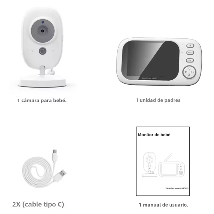Monitor De Bebé Con Video 3.5'' 2.4G Audio Bidireccional Visión Nocturna Cámara De Seguridad Temperatura LCD Portátil Recargable - 1