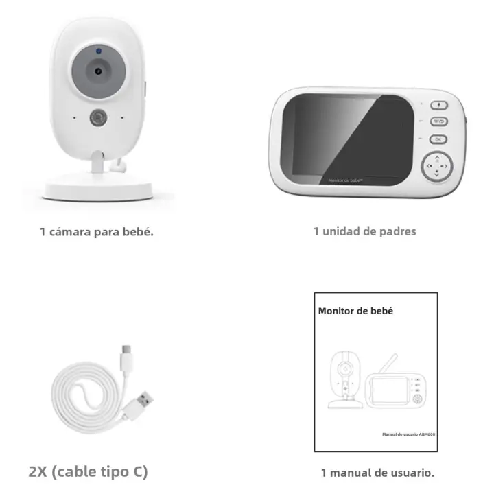 Monitor De Bebé Con Video 3.5'' 2.4G Audio Bidireccional Visión Nocturna Cámara De Seguridad Temperatura LCD Portátil Recargable - 1
