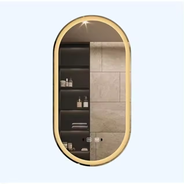 Wonduu Espejo de Baño Inteligente LED Ovalado 70x90 cm – Doble Pantalla Táctil, Antiniebla, Impermeable, Luz Natural & Cálida, Montaje en Pared – Espejo de Tocador Moderno & Minimalista - 1