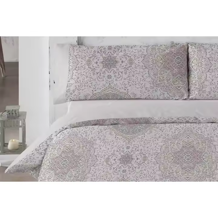 Funda Nórdica Duetto Burrito Blanco - Motivos Ornamentales Grises y Malvas - 1