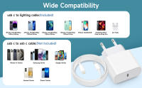 Cargador 20W con Cable lightning Carga Rapida 1m 1.5m, 2m Compatible  20w, Adaptador Tipo C, Cargador USB C con Cable de Carga Rápida PD3.0 20W para iPhone 14 13 Fuente de Alimentación de Cargador Rápido USB C con Cable Tipo C a L de 2M para iPhone 12 11 - details 3
