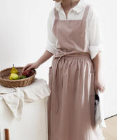 Falda Plisada Nórdica De Algodón Y Lino Para Mujer Y Niñas Apron Vintage Para Jardinería Con Espalda Cruzada Vestido Pinafore - details 2