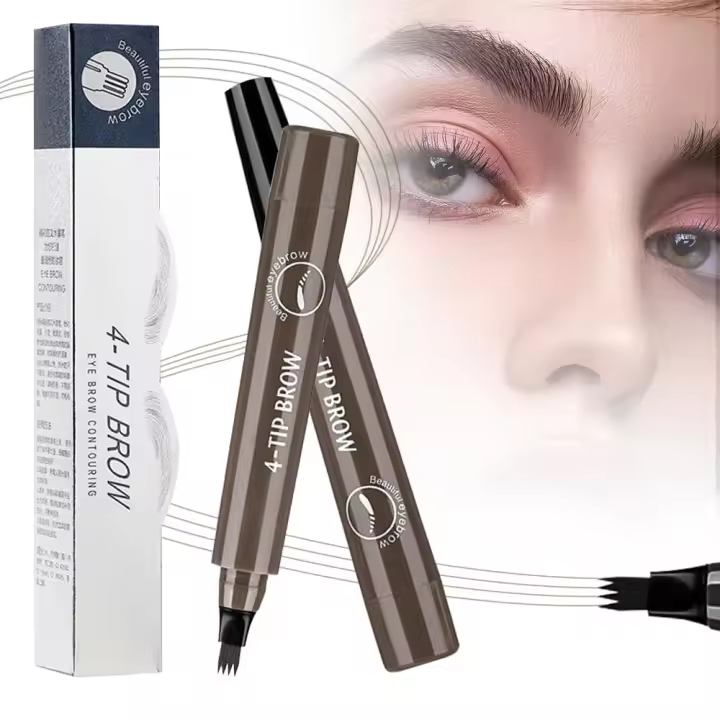 Lápiz de cejas microblading 3D resistente al agua, 2 unidades, lápiz mágico para tatuaje de cejas con 4 puntas de horquilla, lápiz de contorno natural para rellenar huecos (marrón oscuro, 2 unidades) - 1
