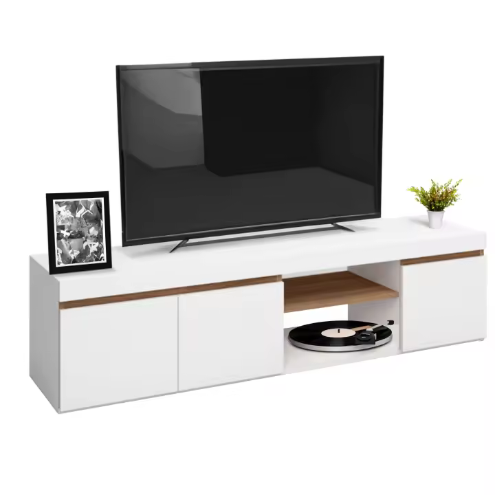 Miroytengo Mesa de TV, Blanco Mate y Naturale, Mediano - 1