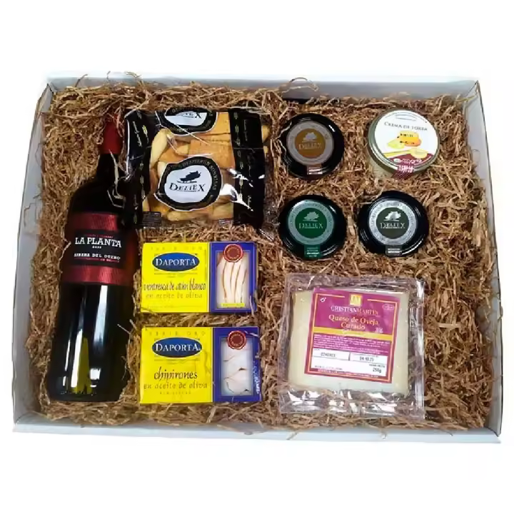 Estuche gourmet con Vino Ribera del Duero, cremas de queso, conservas gourmet y picos de pan - Regalo perfecto - 1
