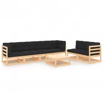 VIDAXL 3083791 conjunto de muebles de exterior de 7 piezas modulares de madera de pino con cojines gris antracita - 1