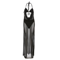 Vestido Bodycon De Verano Para Mujer Con Halter See through Y Faldas Internas Estilo Playa Sexy Y Club Manga Sin Mangas Cierre Pullover - details 1