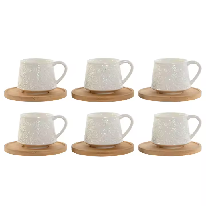 Cafe set 6 porcelana bambu 8,6x6,6x5,7 90ml blanco El mejor complemento para tu hogar. - 1