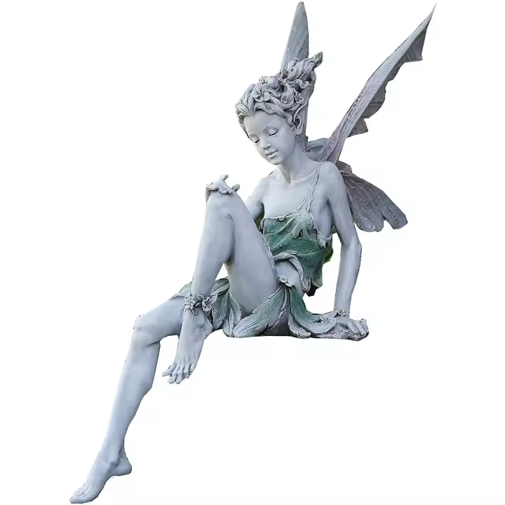 Hada Sentada Ornamento de Jardín 22 cm de Altura, Tudor y Turek Sentado Estatua de Hada Mágica, Elfos de Resina Figura de Jardín Escultura Figuras de Hadas con Alas - 1
