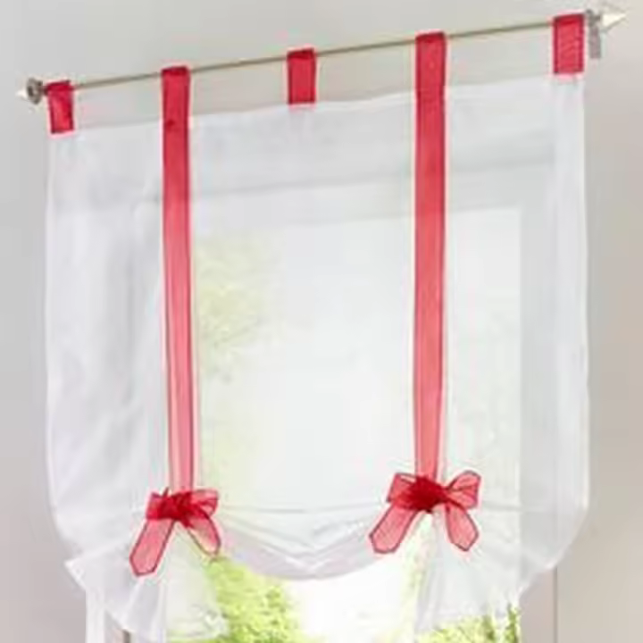 - 1 pieza Cortina Romana Adorable Nudo Estilo Dormitorio Sentado Ventana de Voile Bordada - Rojo - 140cmx140cm - 1
