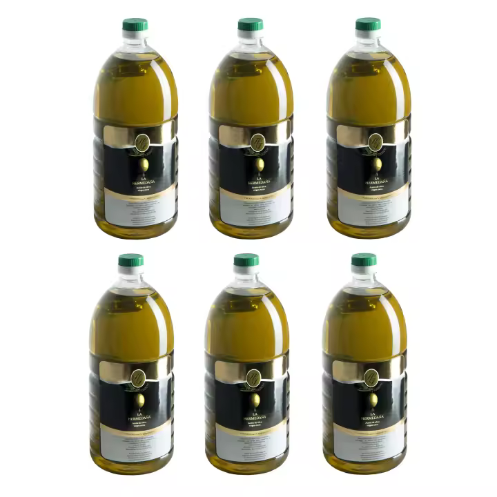 6 GARRAFAS DE 2 LITROS - ACEITE DE OLIVA VIRGEN EXTRA EXCLUSIVO - PRODUCCION LIMITADA - EXTRACCION EN FRIO - MONOPARENTAL 100% ARBEQUINA  - La Hermedaña - 1