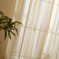 Cortina De Tules Boho Japonés Vintage Geométrica Transparente Beige Para Decoración De Sala De Estar Con Bolso De Tira - details 6