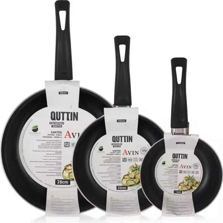 Quttin - Set de 3 Sartenes Esmaltadas (18, 22, 28 cm) Colección Avin - Duraderas y Resistentes - Alta Calidad - Fáciles de Limpiar - Mango Ergonómico - 1