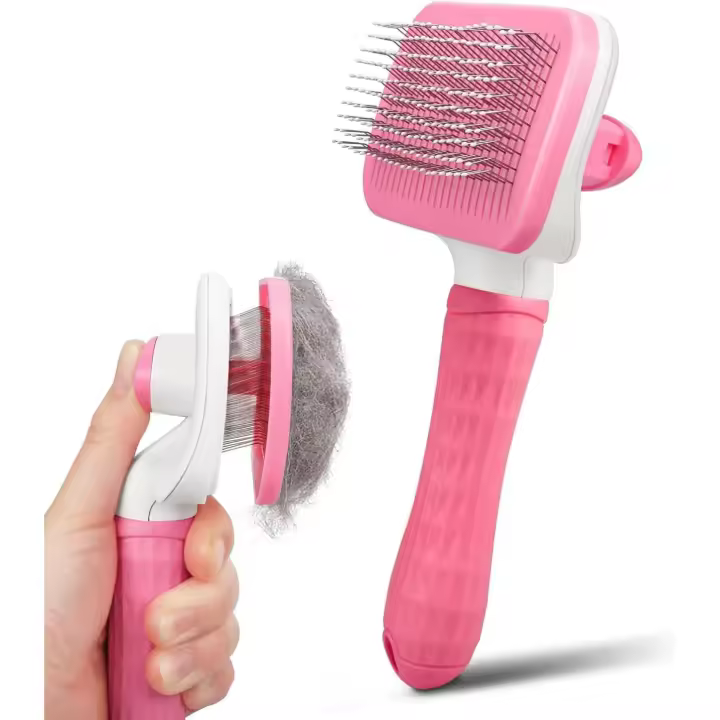 Herramienta de aseo para mascotas con limpieza, fácil de quitar la capa interna suelta, herramienta de masaje para mascotas adecuada para mascotas con pelo largo o corto (rosa) - 1