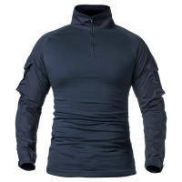 Camisa De Combate Para Hombre Con Manga Larga Y Cierre De 1/4 En Poliéster Y Algodón Ropa Táctica De Color Azul Marino Y Camuflaje Para Airsoft - details 1