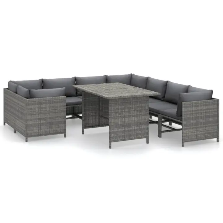 vidaXL Set mesa y sillas jardín 3 pzas y cojines ratán sintético gris - 1
