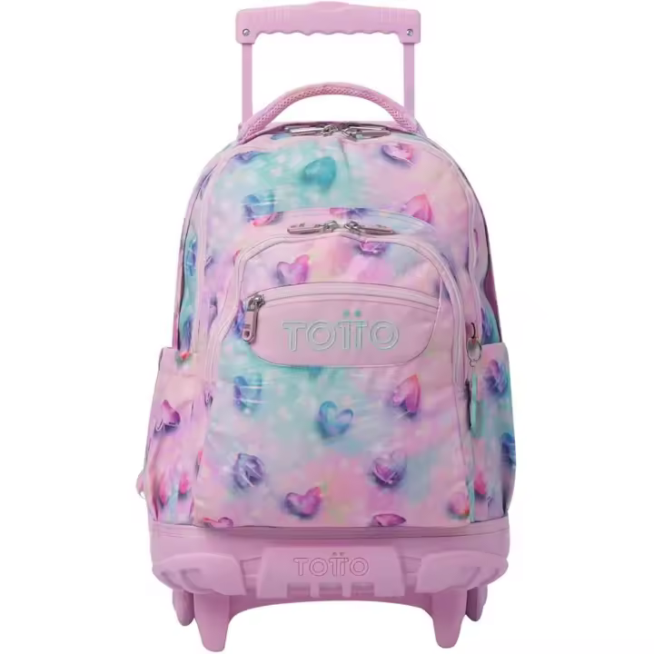 TOTTO Mochila Escolar con Ruedas Renglones – Estampado Shiny Heart Glitter | 26,21L | Porta PC 14” | Ruedas Reforzadas | Manija Telescópica | Eco RPET | Correas en S | Ergonomía y Estilo para el Día a Día - 1