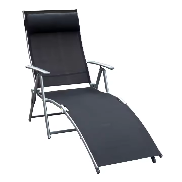 Outsunny Tumbona Plegable Respaldo Ajustable a 7 Niveles con Almohada Texteline Resistente Relax en Exterior Piscina Terraza Camping 137x63.5x100.5cm Acero - 1