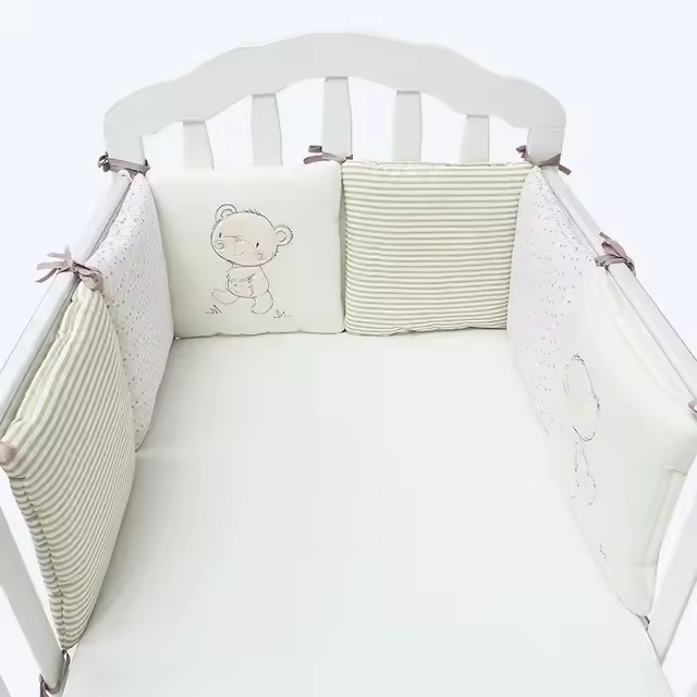 Protector De Cama Para Bebé 6 Piezas Set Almohadillas De Bumper De Cuna Seguridad Anti-collisión Anti-caída Material De Algodón Blended Para Niños - 1