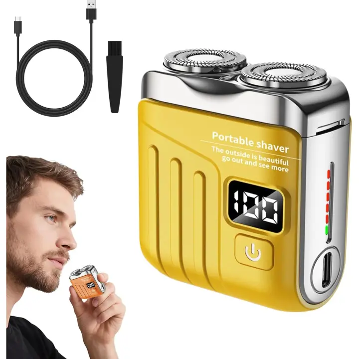 Afeitadora eléctrica portátil de doble anillo rotatorio, mini afeitadora de bolsillo USB mejorada 2025 para hombres, mini afeitadora eléctrica recargable de doble cabezal para casa, coche y viajes (naranja) - 1
