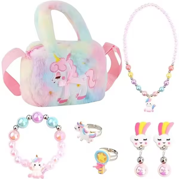 Unorn Crossbody Bag Purse Jewelery for Girls, Unorn Bag Girls Unorn Beaded Jewelery Sets Kids Plush Unorn Bag Toys Unorn Gifts - 1
