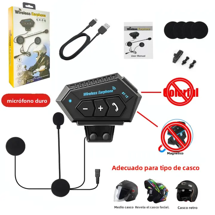 Nueva BT12 Kit De Auricular Bluetooth Inalámbrico Para Casco De Motocicleta Handsfree Llamada Estéreo Anti-interferencia Impermeable - 1
