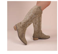 Botas De Vaquero Bordadas Para Mujer Con Punta Puntiaguda Y Tacón Grueso Botas Largas De PU Cuero Falso Botas De Rodilla Alta Para Otoño - details 12