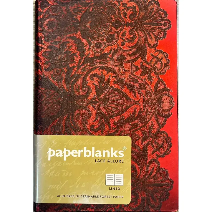 LIBRETA PAPERBLANKS RAYADA ROUGE BOUDOIR MINI - COLECCION LACE ALLURE CON GOMA Y BOLSILLO INTERIOR TAPA DURA - 1