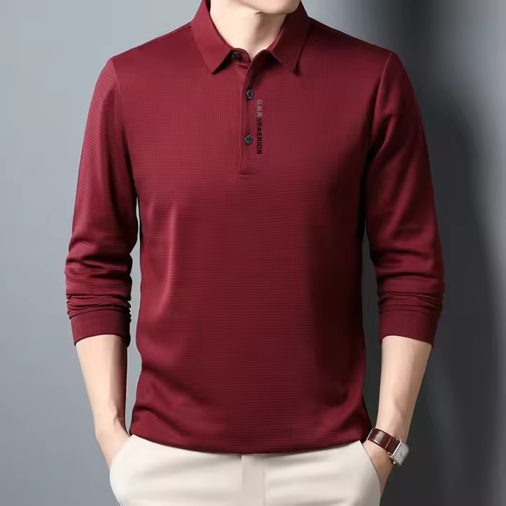 Camisa Polo Larga Para Hombres Con Estampado De Letras En La Cuello Cuello Redondo Casual Top De Poliéster Ajuste Regular - 1