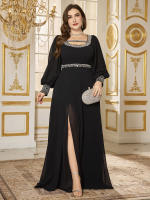 Vestido De Noche Elegante Para Mujer UNITHORSE De Largo Con Cuello En Forma De Cuadrado Manga De Linterna Y Decoración De Lujo Con Diamantes Vestido Largo Para Fiesta - details 4