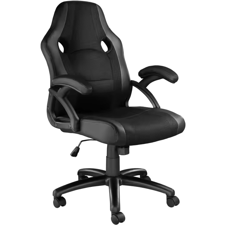 Tectake - Silla de oficina Benny | Diseño moderno y ergonómico | Estructura robusta y resistente | Cómodo acolchado | Suave revestimiento de polipiel | Inserciones de tela de malla transpirable - 1