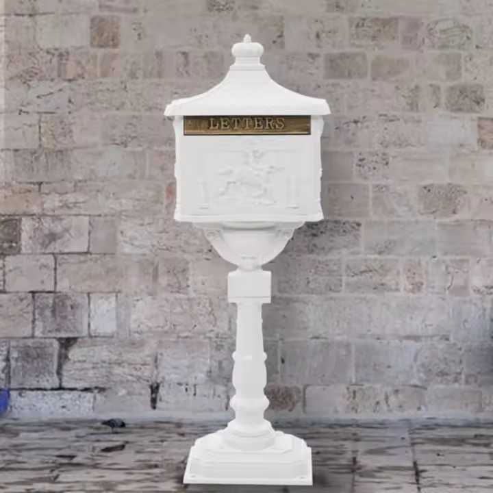 vidaXL Buzón de pedestal de aluminio estilo vintage inoxidable blanco - 1