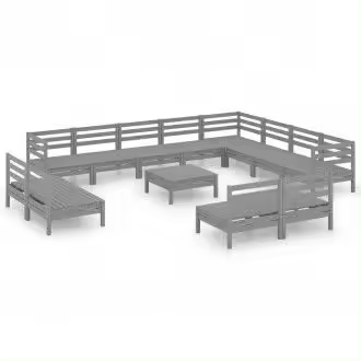 VIDAXL 3083171 set de muebles de jardín de 13 piezas de madera de pino gris con cojines en color antracita - 1