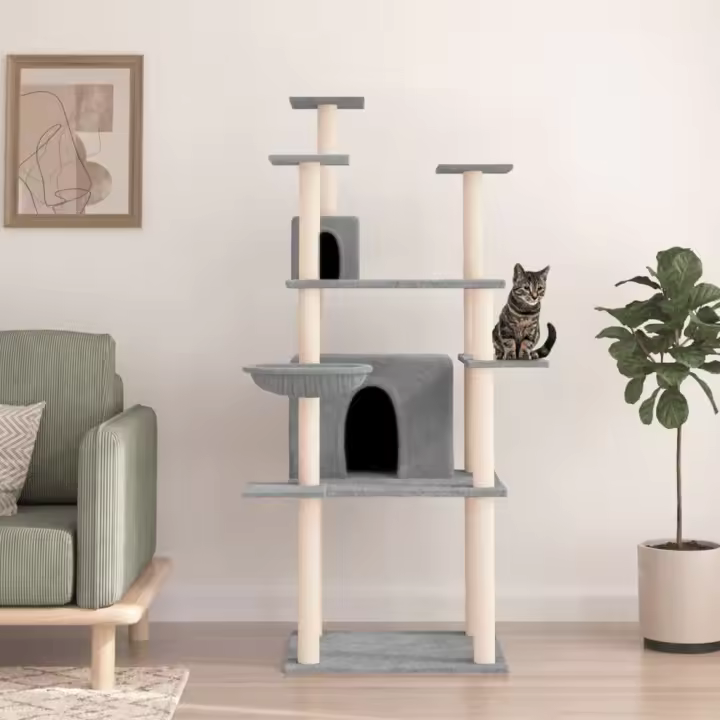 vidaXL Rascador para Gatos con Postes Árbol Torre de Escalada Sisal Color Crema,  Gris claro,  Gris oscuro y mas - 1