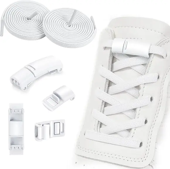 2 pares de cordones con hebilla de metal, cordones elásticos sin cordones para zapatillas, cordones ajustables para zapatillas de niños/adultos - 1