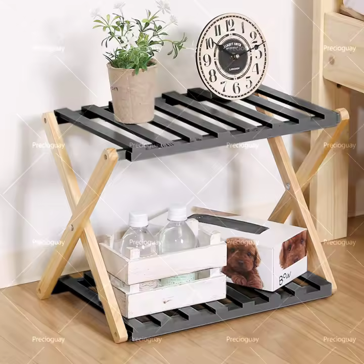 Soporte de flores de sala de estar moderno y simple de dos pisos, estante de madera de piso a techo de varias capas, estante de celosía de madera maciza, amplia gama de aplicaciones - 1
