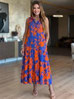 Vestido Midi Sin Mangas De Mujer Talla Grande Con Estampado Floral Y Cuello En Punto Botones a Lo Largo Estilo Casual - details 1