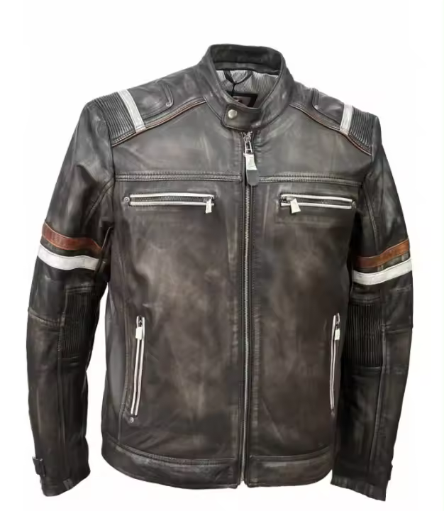 Chaqueta de piel de napa para hombre marrón oscuro desgastado Biker Jacket brown OSX 1179 - 1