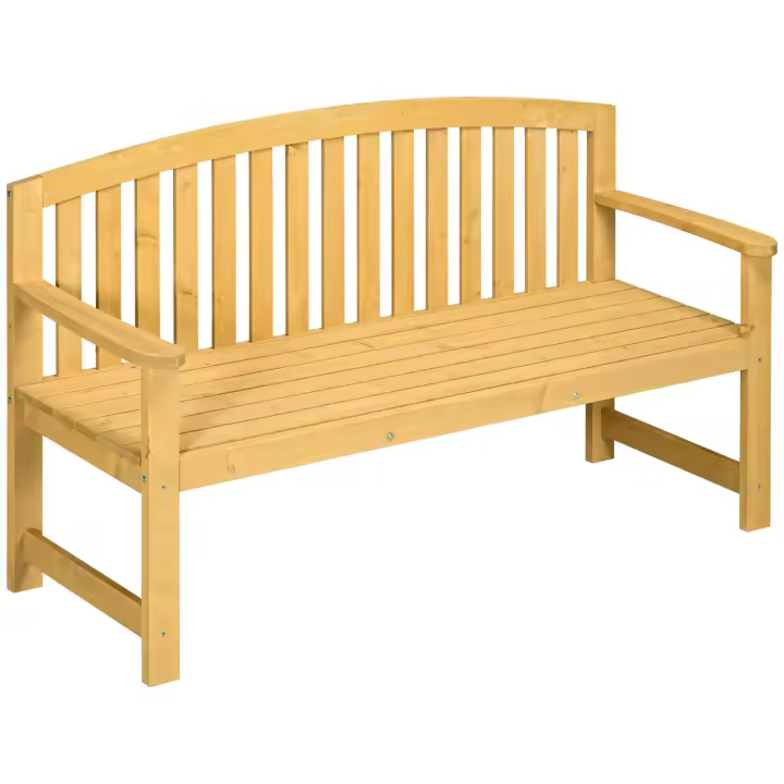 Outsunny Banco de Jardín de 2 Plazas Banco Exterior de Listones de Madera con Respaldo y Reposabrazos para Terraza Patio 143x51x85 cm Natural - 1