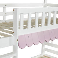 Etagenbett, Kinderbett Mit Fenstern, MIT Fallschutzgitter, Offenes Regal, Rosa Trufe, Zwei Schubladen MIT Rolls, Reichlich Stäuraum, Kiefer + MDF, Weiß + Rosa, 90x200cm - details 3