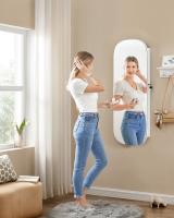 Espejo joyero de pared con luz led y cerradura, organizador con varios compartimentos para pendientes y collares, color blanco, habitación, dormitorio - details 1