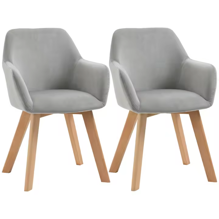 HOMCOM Juego de 2 Sillas de Comedor Modernas Sillas de Cocina Tapizado en Terciopelo con Respaldo Medio y Patas de Madera de Caucho para Salón Carga 120 kg 54x57x80 cm - 1