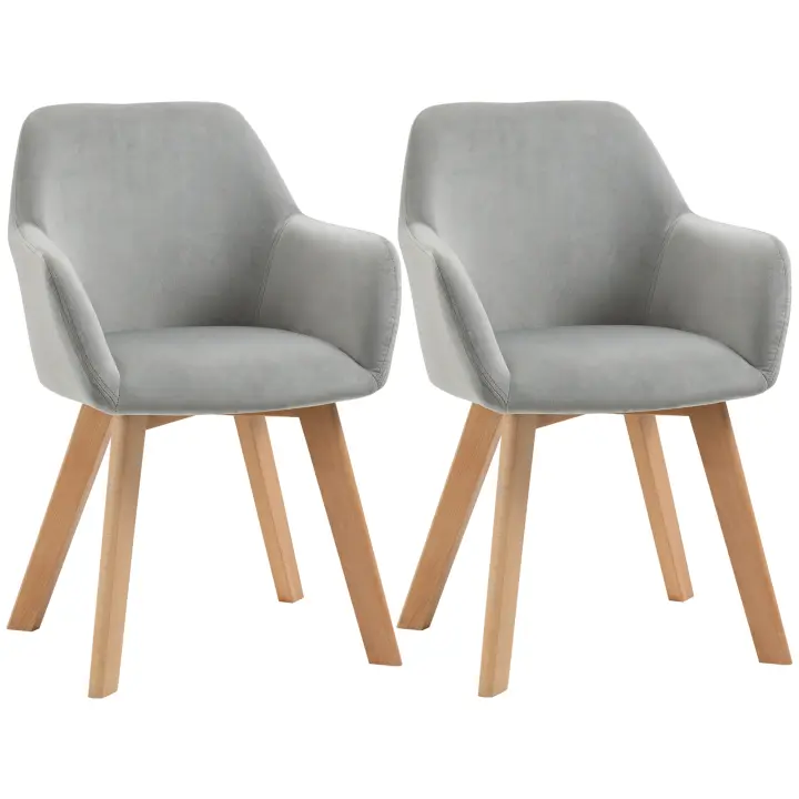 HOMCOM Juego de 2 Sillas de Comedor Modernas Sillas de Cocina Tapizado en Terciopelo con Respaldo Medio y Patas de Madera de Caucho para Salón Carga 120 kg 54x57x80 cm - 1